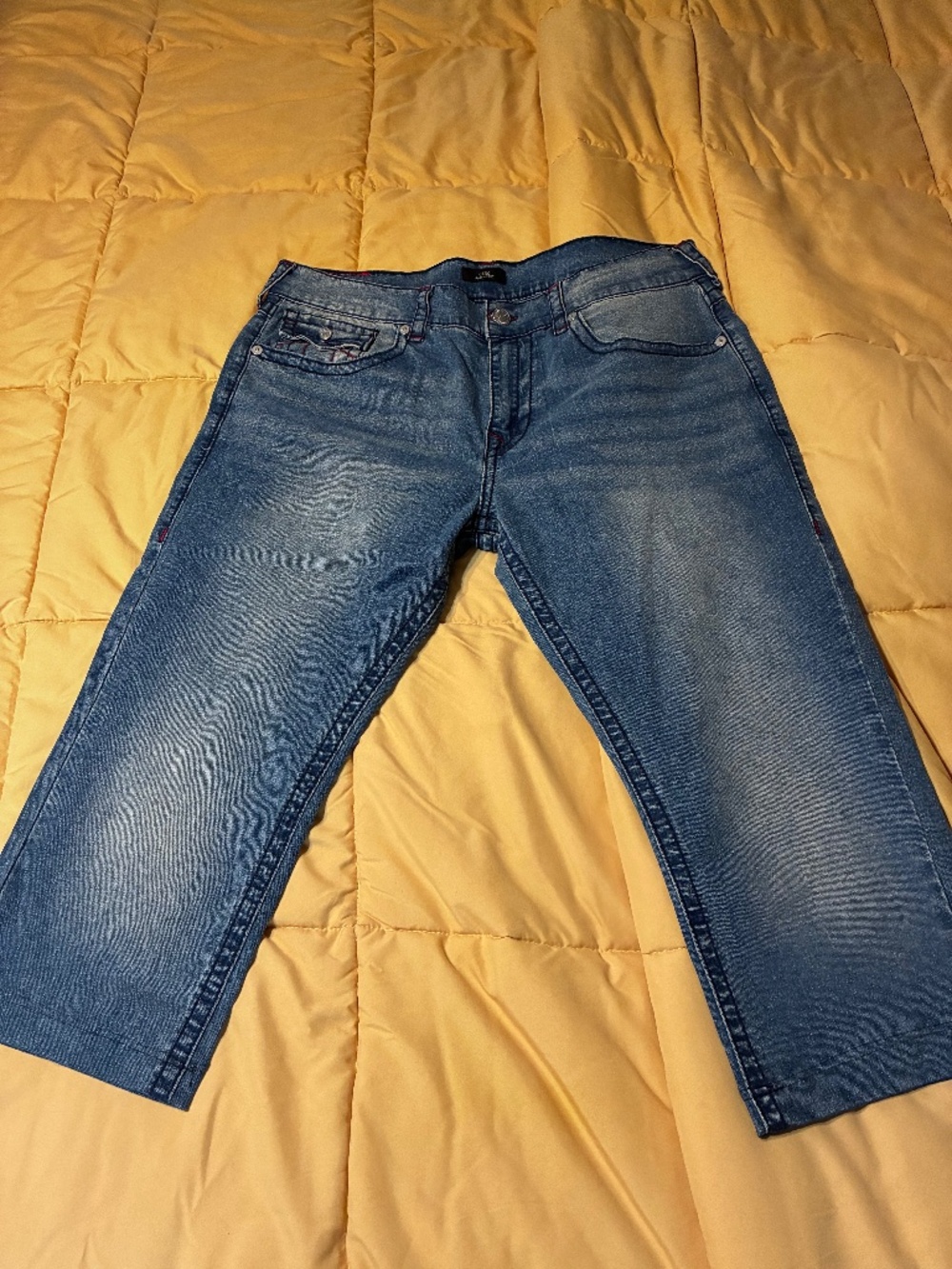 True Religion Geno Blue Jeans With Red Stitching On Back Pockets
